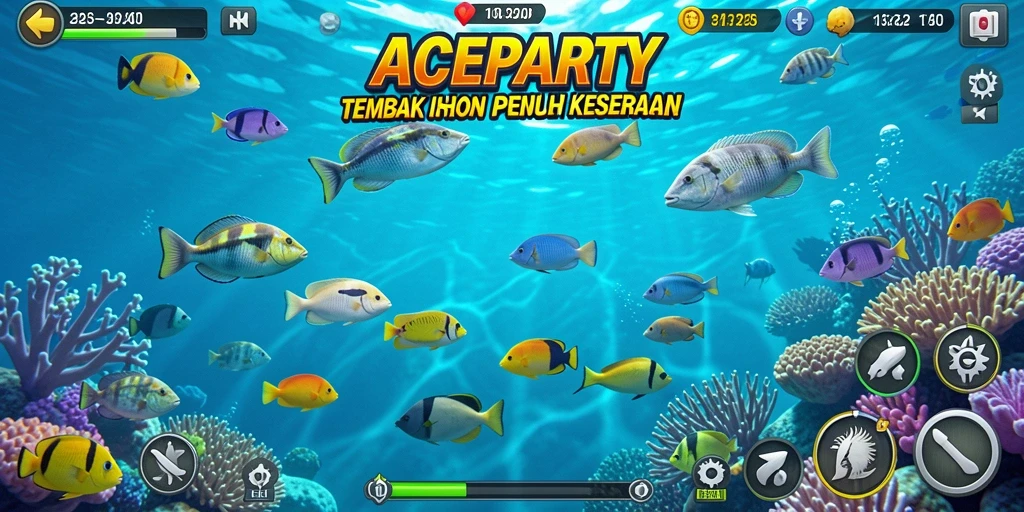 Tampilan gameplay seru dalam ACEPARTY saat menembak ikan.