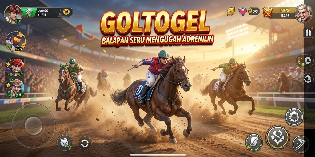Tampilan gameplay GOLTOGEL dengan mobil balap beraksi di lintasan.