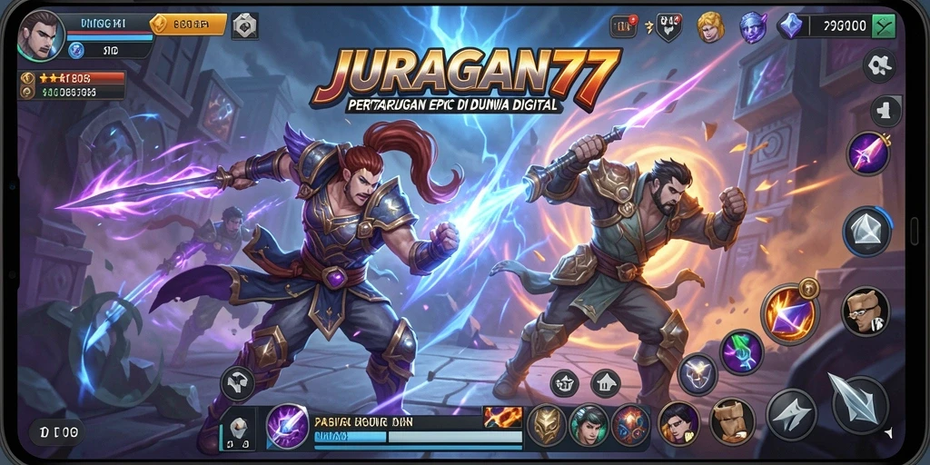 Tangkapan layar menunjukkan aksi pertarungan seru dalam JURAGAN77.