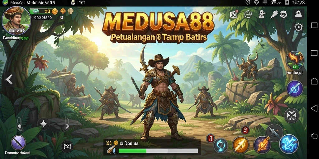 Cuplikan gameplay MEDUSA88 yang menunjukkan dunia terbuka yang indah.