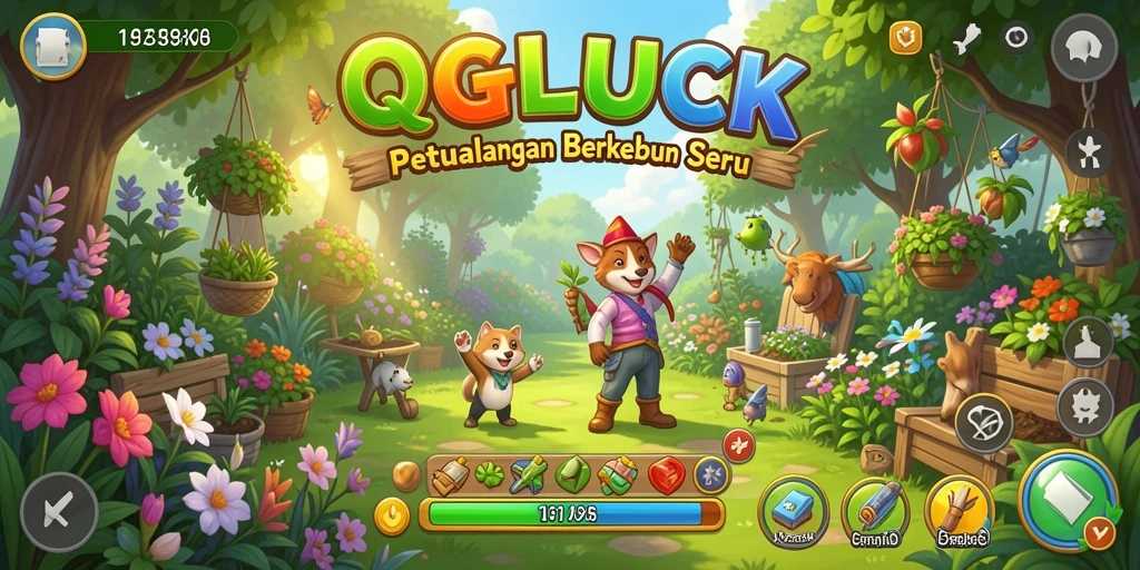 Screenshot QGLUCK menampilkan gameplay seru berkebun.