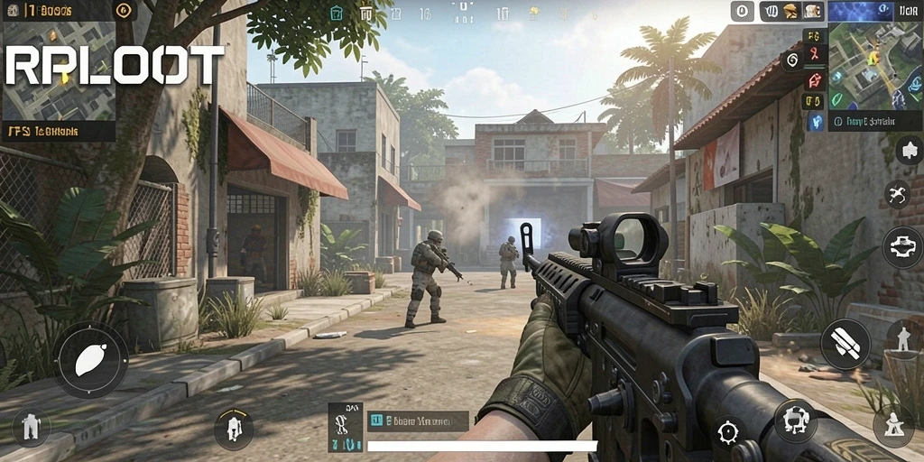 Screenshot utama RPLOOT menampilkan pertempuran seru di arena FPS.