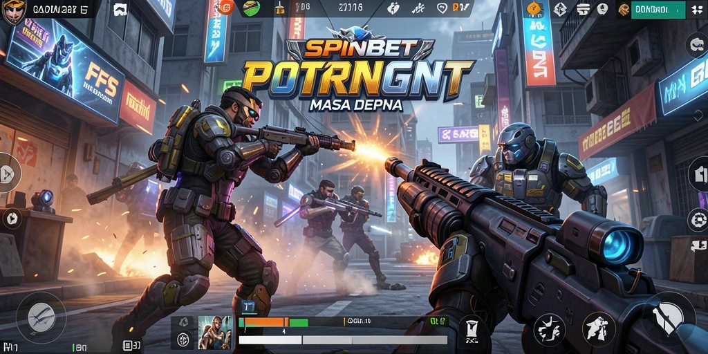Tangkapan layar gameplay SPINBET yang menegangkan dalam pertempuran FPS.