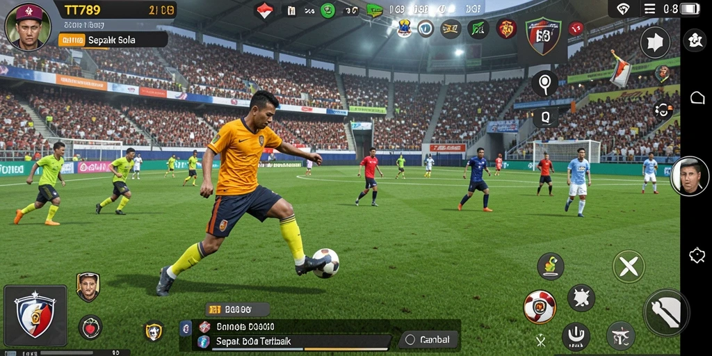 Tangkapan layar gameplay TT789 menunjukkan aksi sepak bola yang menegangkan.